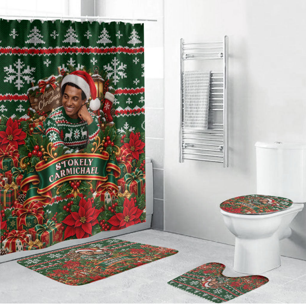 Stokely Carmichael Black Power Christmas Bathroom Set Retro Ugly Christmas Pattern Civil Rights Leader Pan African