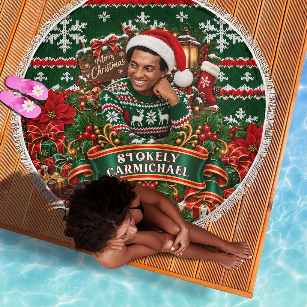 Stokely Carmichael Black Power Christmas Beach Blanket Retro Ugly Christmas Pattern Civil Rights Leader Pan African