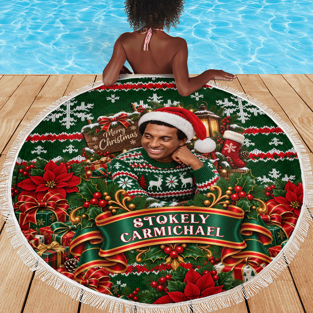 Stokely Carmichael Black Power Christmas Beach Blanket Retro Ugly Christmas Pattern Civil Rights Leader Pan African