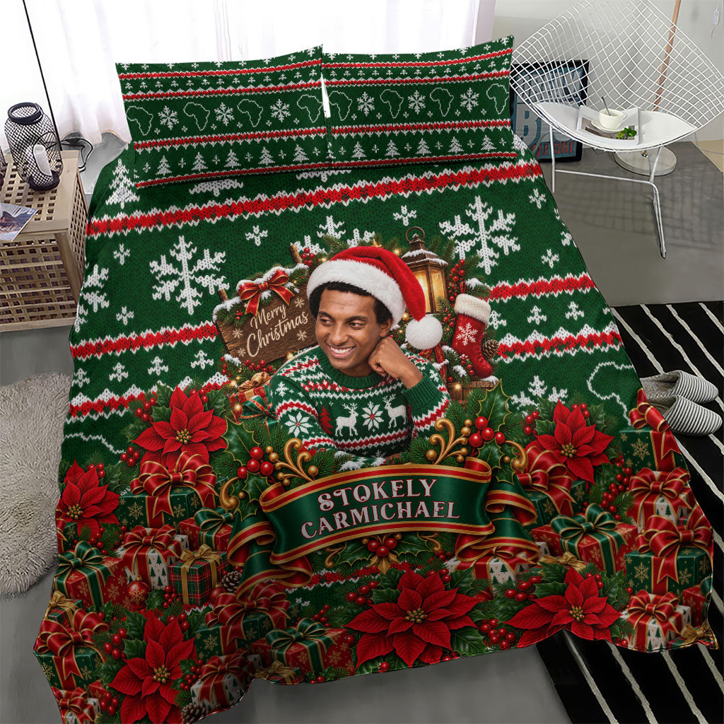 Stokely Carmichael Black Power Christmas Bedding Set Retro Ugly Christmas Pattern Civil Rights Leader Pan African