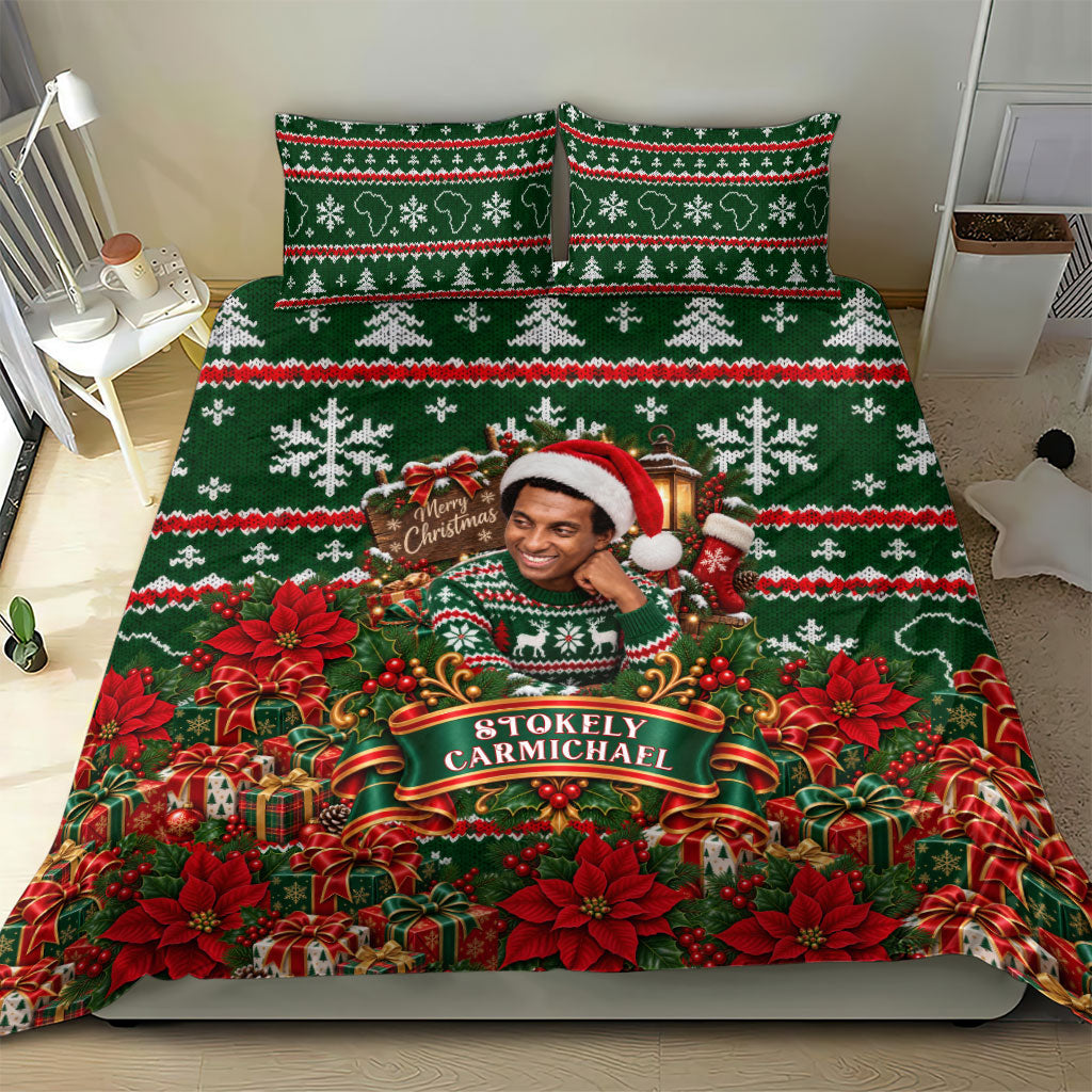 Stokely Carmichael Black Power Christmas Bedding Set Retro Ugly Christmas Pattern Civil Rights Leader Pan African