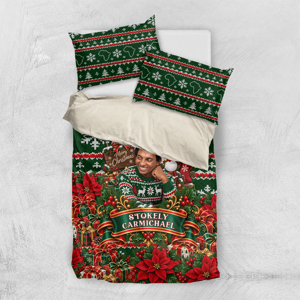 Stokely Carmichael Black Power Christmas Bedding Set Retro Ugly Christmas Pattern Civil Rights Leader Pan African