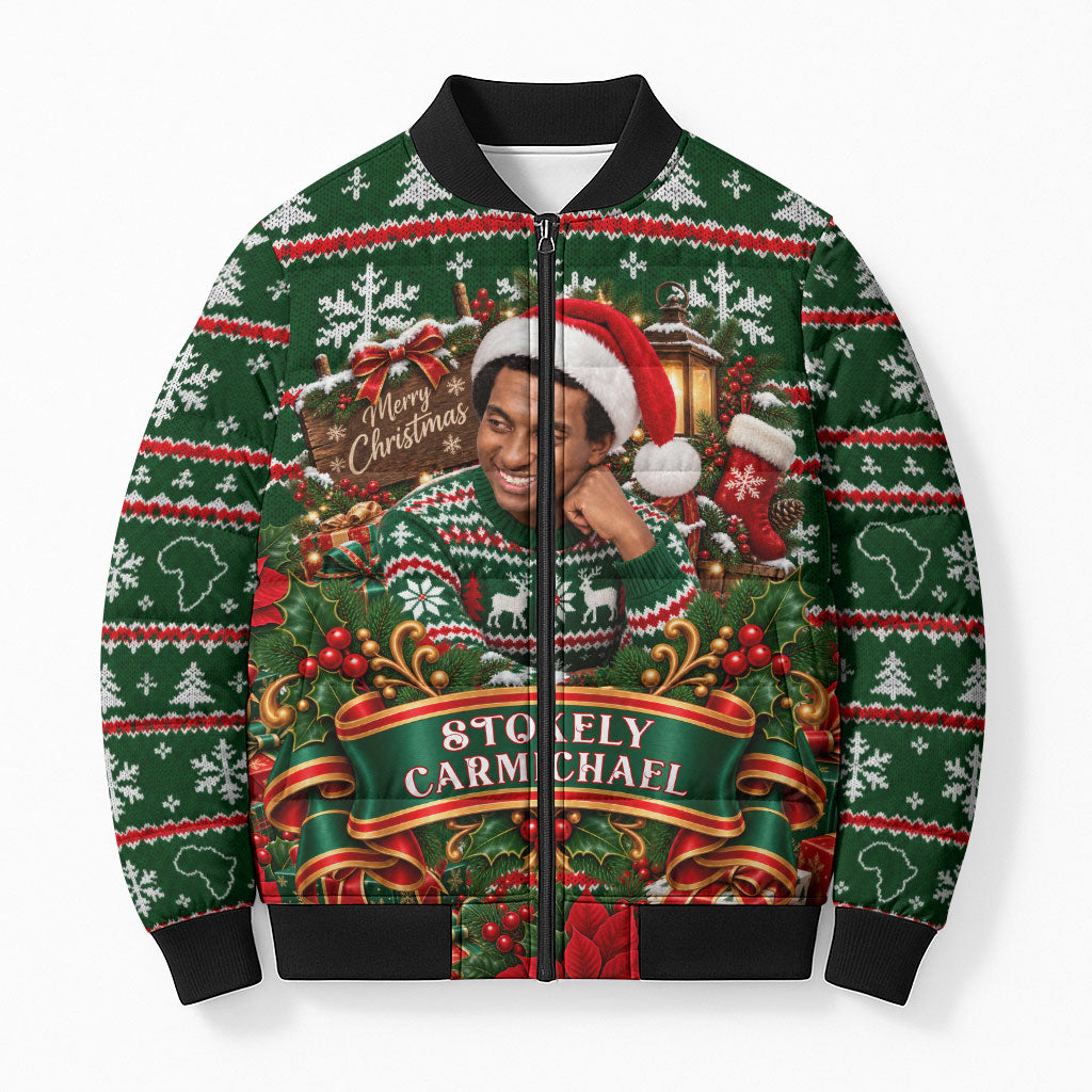 Stokely Carmichael Black Power Christmas Bomber Puffer Jacket Retro Ugly Christmas Pattern Civil Rights Leader Pan African