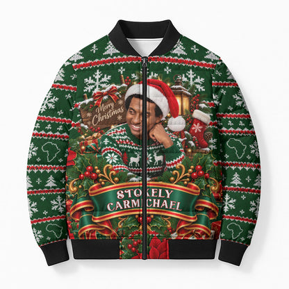 Stokely Carmichael Black Power Christmas Bomber Puffer Jacket Retro Ugly Christmas Pattern Civil Rights Leader Pan African