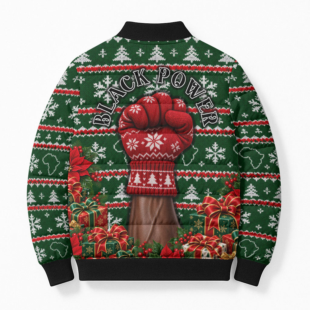 Stokely Carmichael Black Power Christmas Bomber Puffer Jacket Retro Ugly Christmas Pattern Civil Rights Leader Pan African