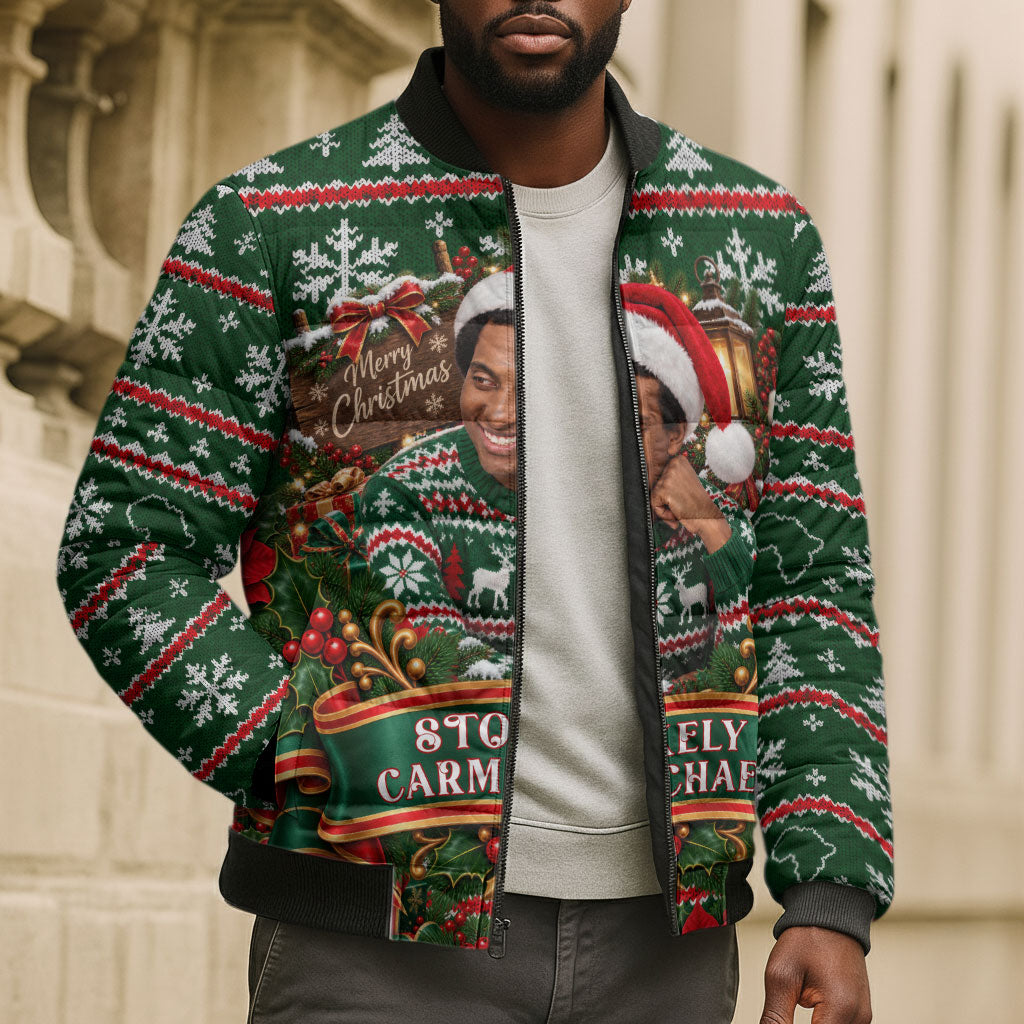 Stokely Carmichael Black Power Christmas Bomber Puffer Jacket Retro Ugly Christmas Pattern Civil Rights Leader Pan African