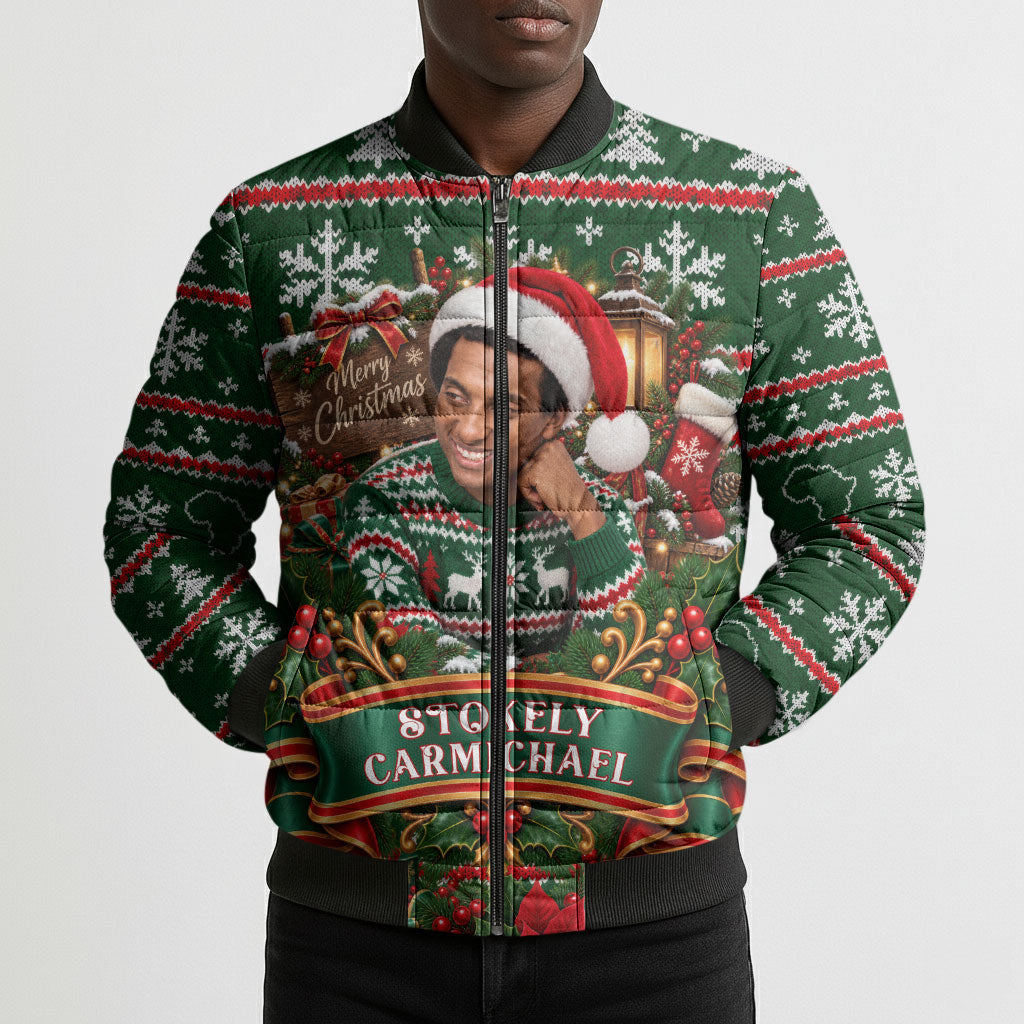 Stokely Carmichael Black Power Christmas Bomber Puffer Jacket Retro Ugly Christmas Pattern Civil Rights Leader Pan African