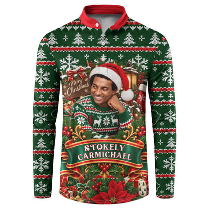 Stokely Carmichael Black Power Christmas Button Sweatshirt Retro Ugly Christmas Pattern Civil Rights Leader Pan African