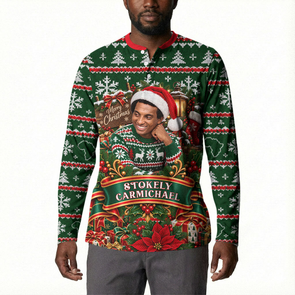 Stokely Carmichael Black Power Christmas Button Sweatshirt Retro Ugly Christmas Pattern Civil Rights Leader Pan African
