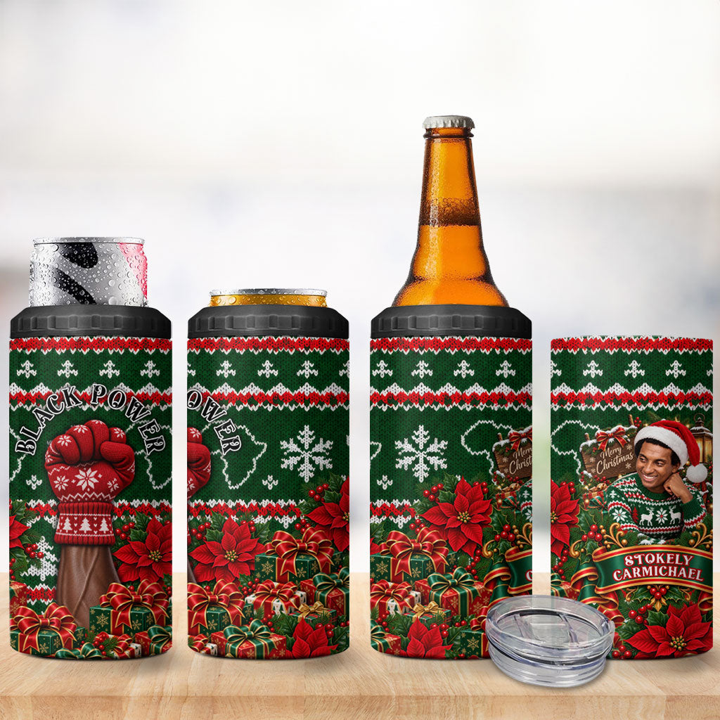 Stokely Carmichael Black Power Christmas 4 in 1 Can Cooler Tumbler Retro Ugly Christmas Pattern Civil Rights Leader Pan African