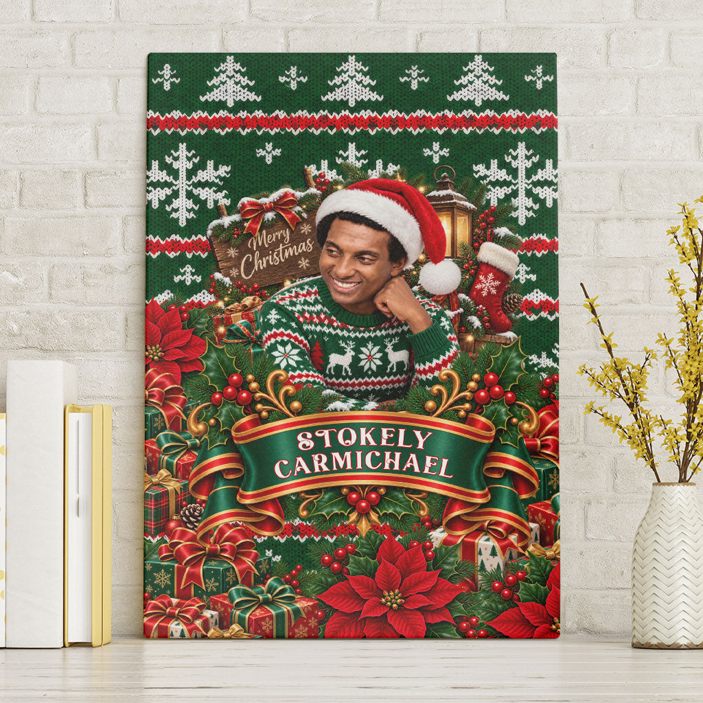 Stokely Carmichael Black Power Christmas Canvas Wall Art Retro Ugly Christmas Pattern Civil Rights Leader Pan African