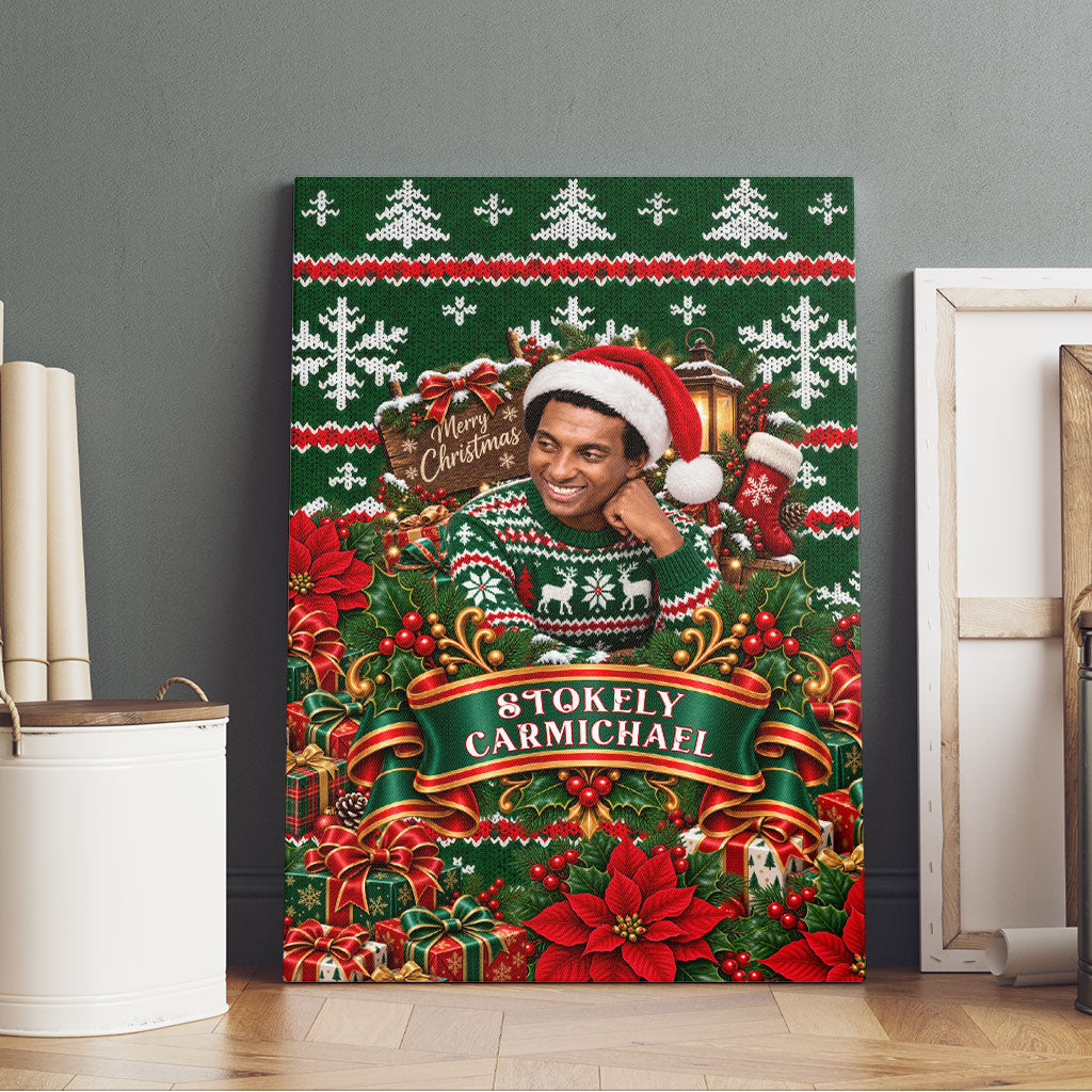 Stokely Carmichael Black Power Christmas Canvas Wall Art Retro Ugly Christmas Pattern Civil Rights Leader Pan African