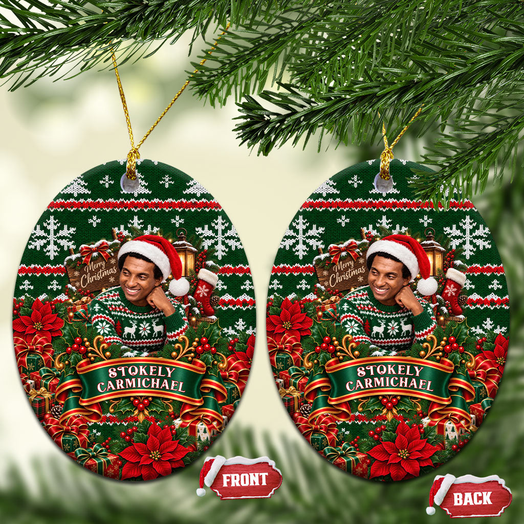 Stokely Carmichael Black Power Christmas Ceramic Ornament Retro Ugly Christmas Pattern Civil Rights Leader Pan African