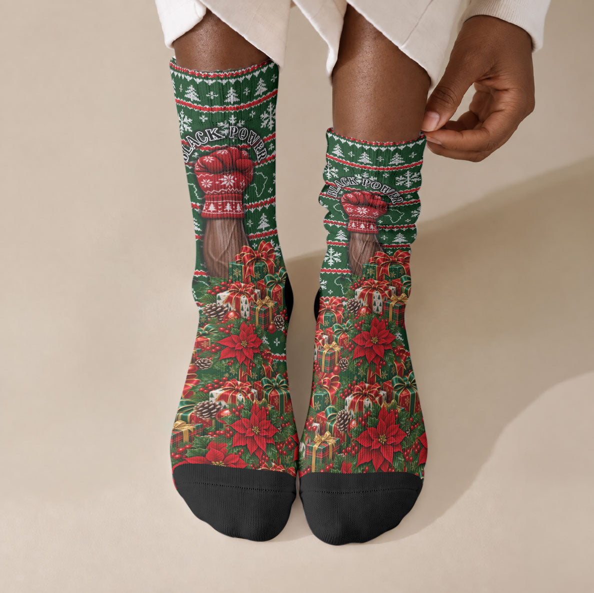 Stokely Carmichael Black Power Christmas Crew Socks Retro Ugly Christmas Pattern Civil Rights Leader Pan African