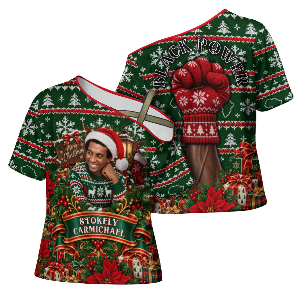 Stokely Carmichael Black Power Christmas Cross Shoulder Shirt Retro Ugly Christmas Pattern Civil Rights Leader Pan African