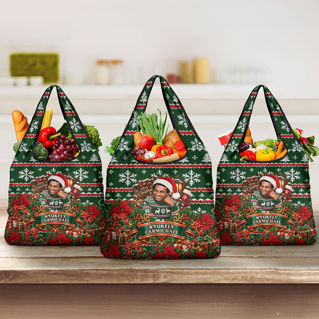 Stokely Carmichael Black Power Christmas Grocery Bag Retro Ugly Christmas Pattern Civil Rights Leader Pan African