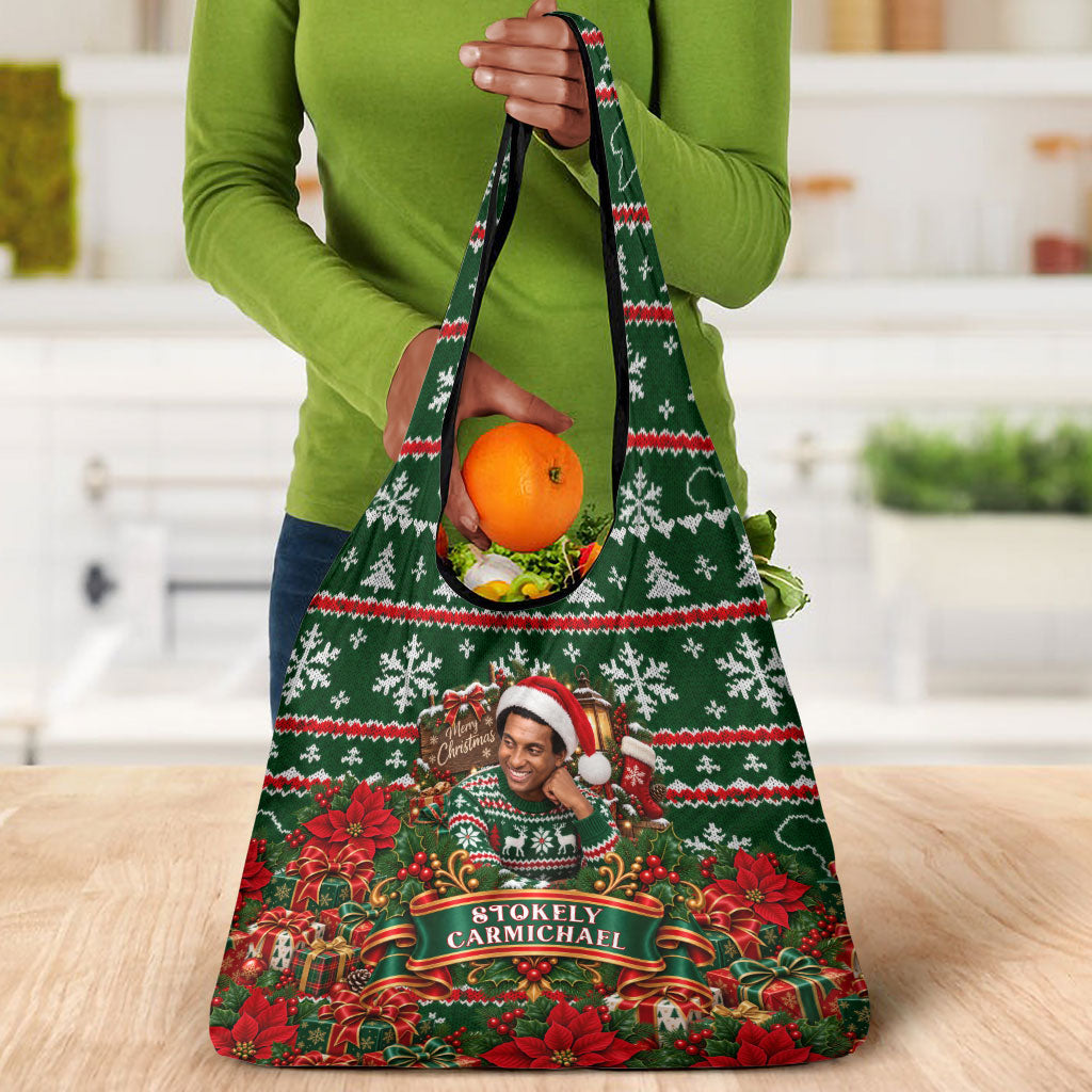 Stokely Carmichael Black Power Christmas Grocery Bag Retro Ugly Christmas Pattern Civil Rights Leader Pan African