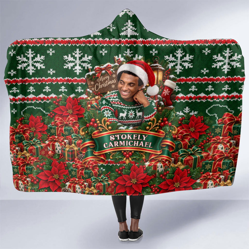 Stokely Carmichael Black Power Christmas Hooded Blanket Retro Ugly Christmas Pattern Civil Rights Leader Pan African