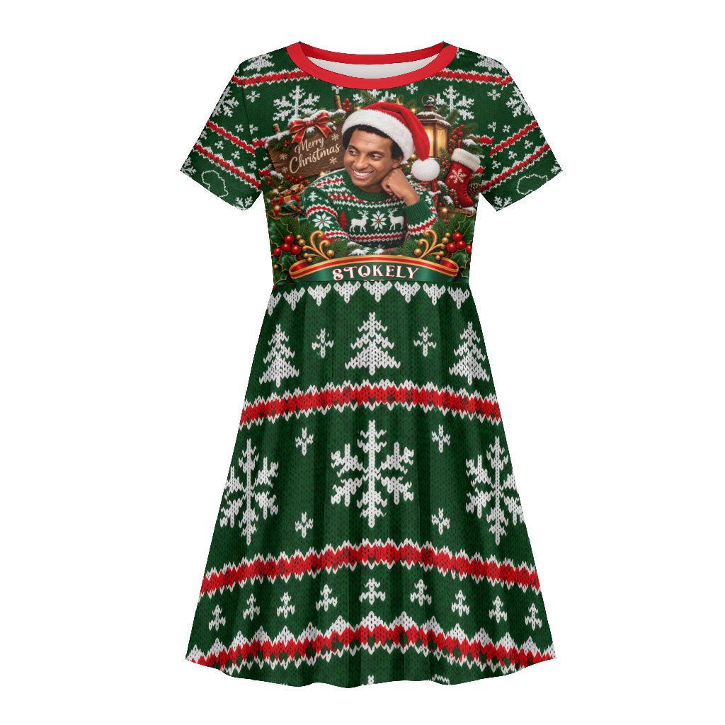 Stokely Carmichael Black Power Christmas Kid Short Sleeve Dress Retro Ugly Christmas Pattern Civil Rights Leader Pan African