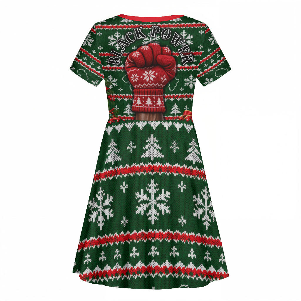 Stokely Carmichael Black Power Christmas Kid Short Sleeve Dress Retro Ugly Christmas Pattern Civil Rights Leader Pan African