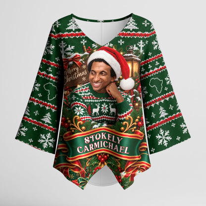 Stokely Carmichael Black Power Christmas Kimono Sleeve Blouse Retro Ugly Christmas Pattern Civil Rights Leader Pan African