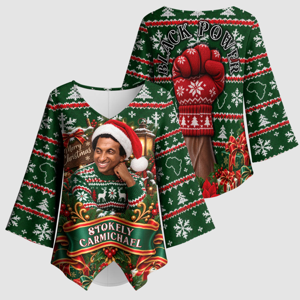 Stokely Carmichael Black Power Christmas Kimono Sleeve Blouse Retro Ugly Christmas Pattern Civil Rights Leader Pan African