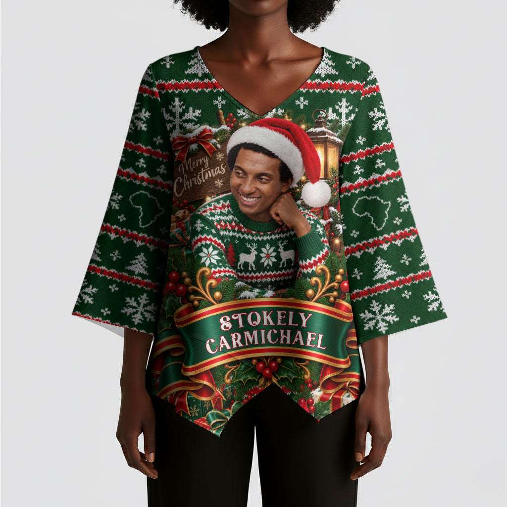 Stokely Carmichael Black Power Christmas Kimono Sleeve Blouse Retro Ugly Christmas Pattern Civil Rights Leader Pan African