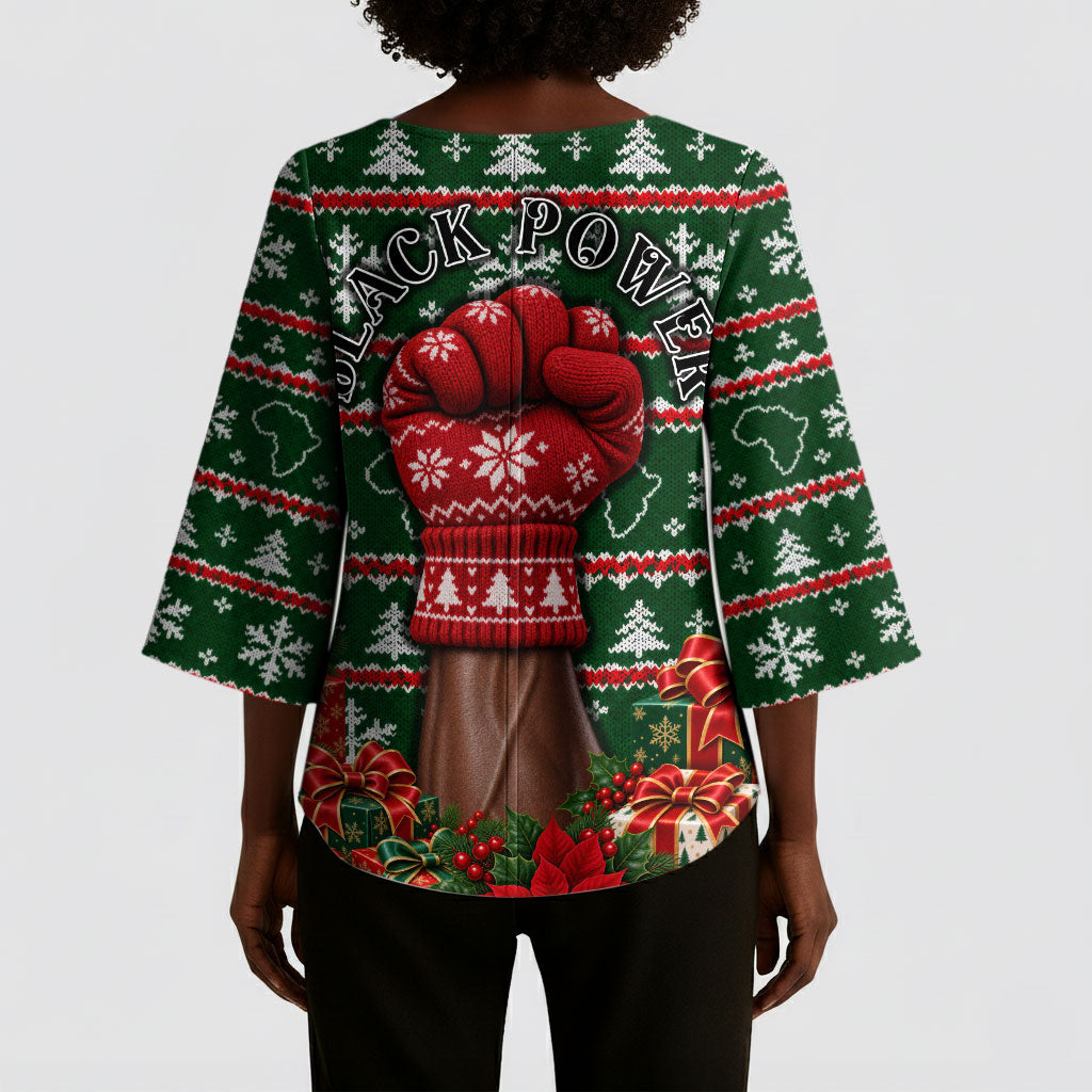 Stokely Carmichael Black Power Christmas Kimono Sleeve Blouse Retro Ugly Christmas Pattern Civil Rights Leader Pan African