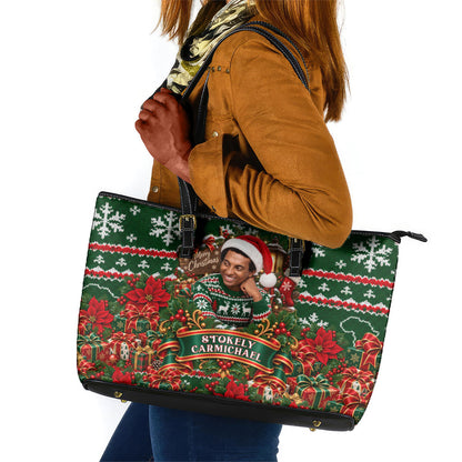 Stokely Carmichael Black Power Christmas Leather Tote Bag Retro Ugly Christmas Pattern Civil Rights Leader Pan African