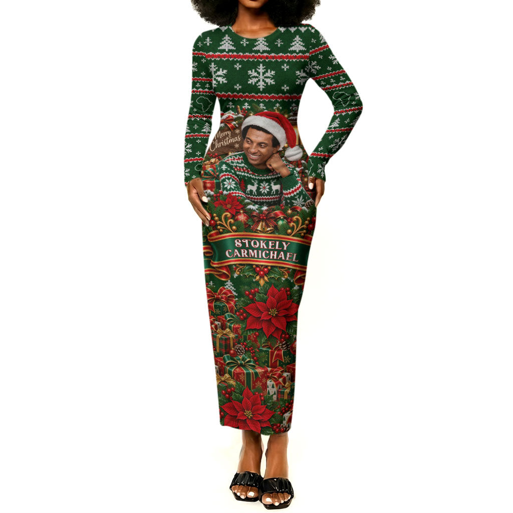 Stokely Carmichael Black Power Christmas Long Sleeve Bodycon Dress Retro Ugly Christmas Pattern Civil Rights Leader Pan African