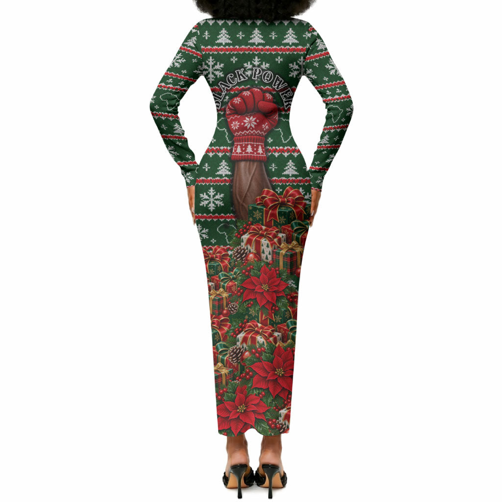 Stokely Carmichael Black Power Christmas Long Sleeve Bodycon Dress Retro Ugly Christmas Pattern Civil Rights Leader Pan African