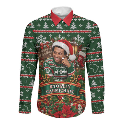 Stokely Carmichael Black Power Christmas Long Sleeve Button Shirt Retro Ugly Christmas Pattern Civil Rights Leader Pan African