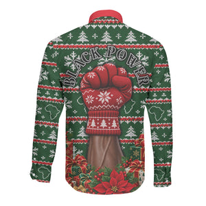 Stokely Carmichael Black Power Christmas Long Sleeve Button Shirt Retro Ugly Christmas Pattern Civil Rights Leader Pan African