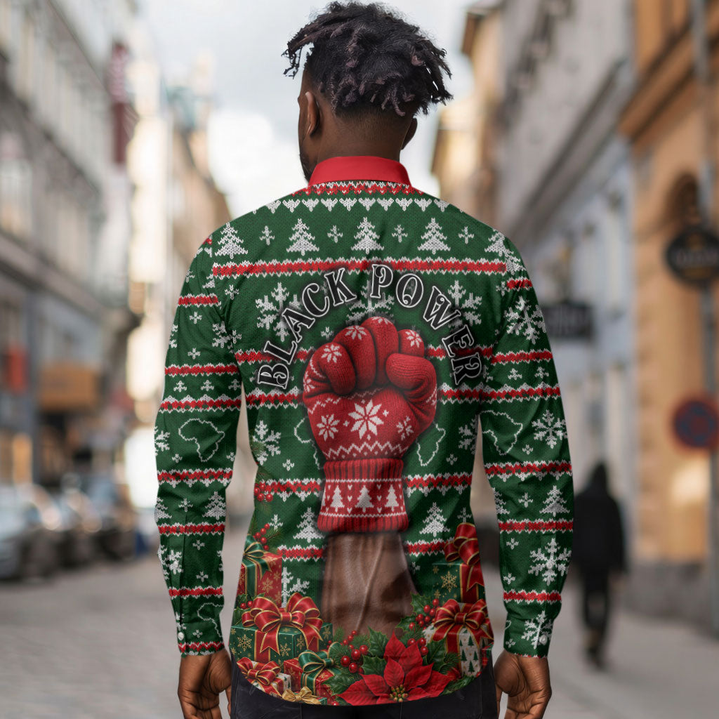 Stokely Carmichael Black Power Christmas Long Sleeve Button Shirt Retro Ugly Christmas Pattern Civil Rights Leader Pan African