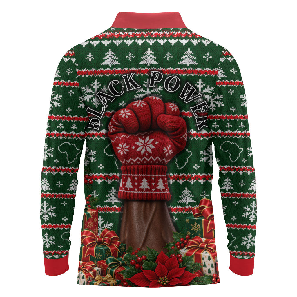 Stokely Carmichael Black Power Christmas Long Sleeve Polo Shirt Retro Ugly Christmas Pattern Civil Rights Leader Pan African