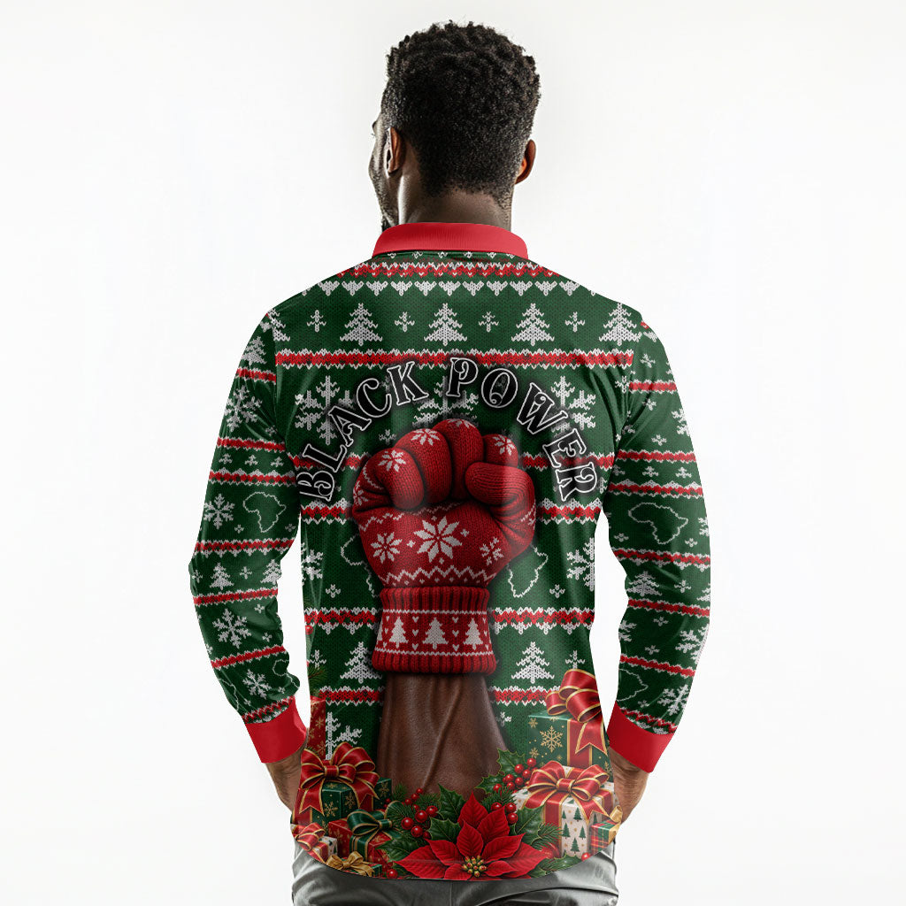 Stokely Carmichael Black Power Christmas Long Sleeve Polo Shirt Retro Ugly Christmas Pattern Civil Rights Leader Pan African
