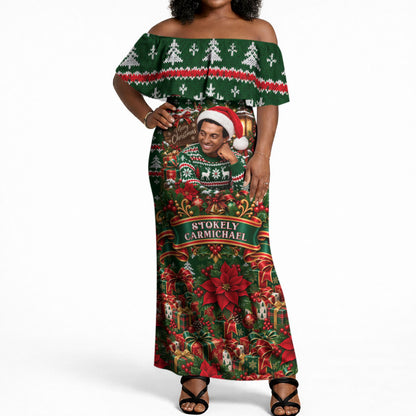 Stokely Carmichael Black Power Christmas Off Shoulder Maxi Dress Retro Ugly Christmas Pattern Civil Rights Leader Pan African