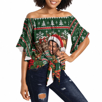 Stokely Carmichael Black Power Christmas Off Shoulder Wrap Waist Top Retro Ugly Christmas Pattern Civil Rights Leader Pan African