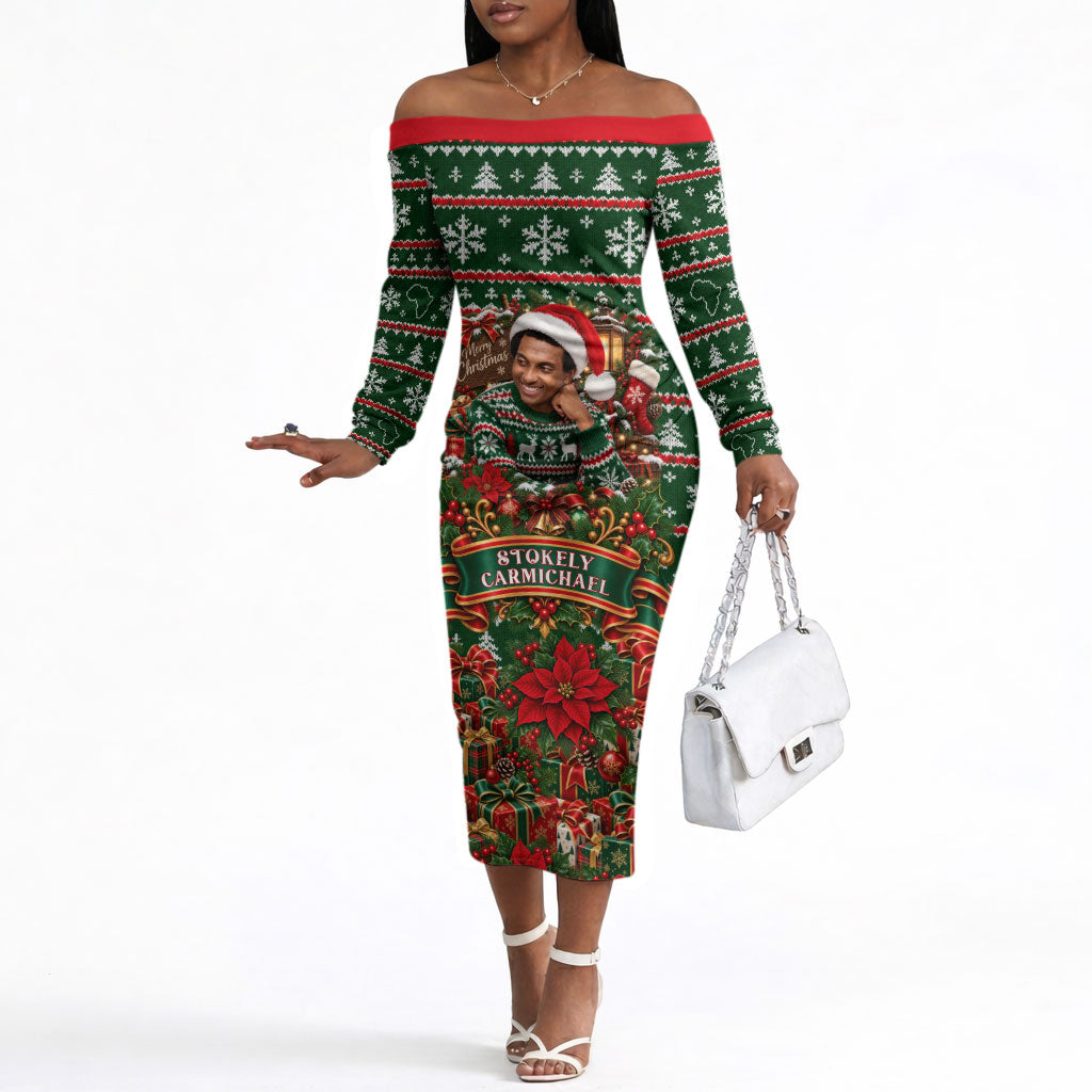 Stokely Carmichael Black Power Christmas Off The Shoulder Long Sleeve Dress Retro Ugly Christmas Pattern Civil Rights Leader Pan African
