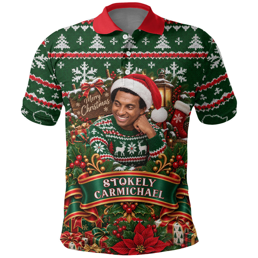 Stokely Carmichael Black Power Christmas Polo Shirt Retro Ugly Christmas Pattern Civil Rights Leader Pan African