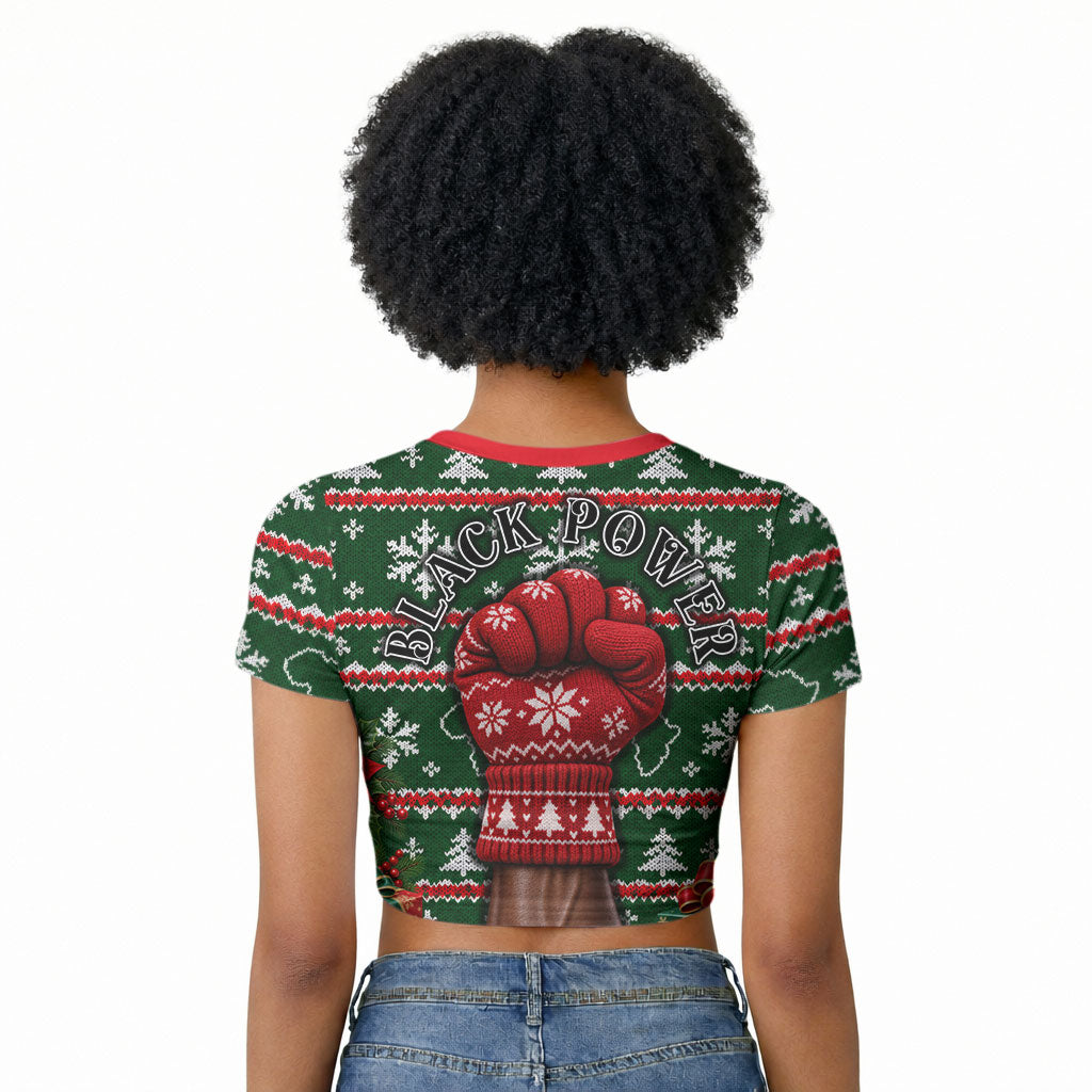 Stokely Carmichael Black Power Christmas Raglan Cropped T shirt Retro Ugly Christmas Pattern Civil Rights Leader Pan African