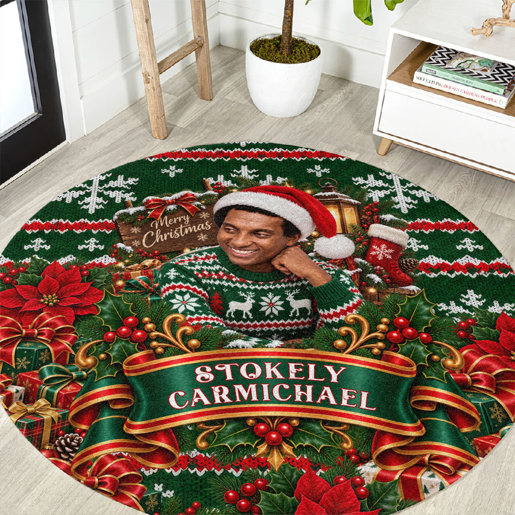 Stokely Carmichael Black Power Christmas Round Carpet Retro Ugly Christmas Pattern Civil Rights Leader Pan African