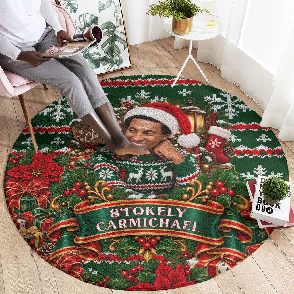 Stokely Carmichael Black Power Christmas Round Carpet Retro Ugly Christmas Pattern Civil Rights Leader Pan African