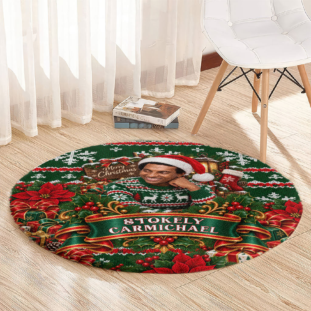 Stokely Carmichael Black Power Christmas Round Carpet Retro Ugly Christmas Pattern Civil Rights Leader Pan African