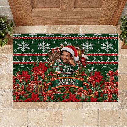 Stokely Carmichael Black Power Christmas Rubber Doormat Retro Ugly Christmas Pattern Civil Rights Leader Pan African