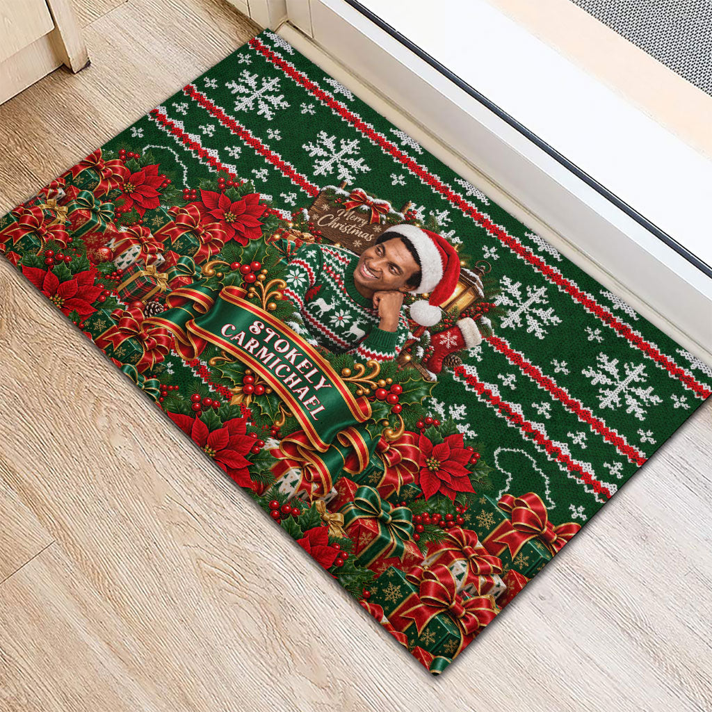 Stokely Carmichael Black Power Christmas Rubber Doormat Retro Ugly Christmas Pattern Civil Rights Leader Pan African