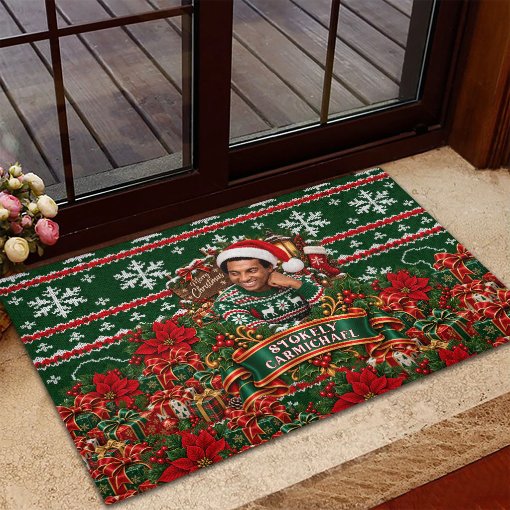 Stokely Carmichael Black Power Christmas Rubber Doormat Retro Ugly Christmas Pattern Civil Rights Leader Pan African