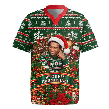 Stokely Carmichael Black Power Christmas Rugby Jersey Retro Ugly Christmas Pattern Civil Rights Leader Pan African