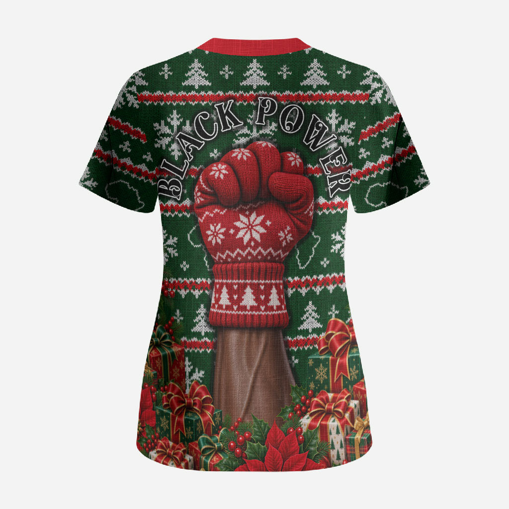 Stokely Carmichael Black Power Christmas Scrub Top Retro Ugly Christmas Pattern Civil Rights Leader Pan African
