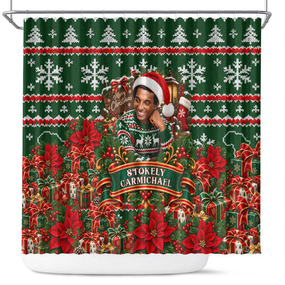 Stokely Carmichael Black Power Christmas Shower Curtain Retro Ugly Christmas Pattern Civil Rights Leader Pan African